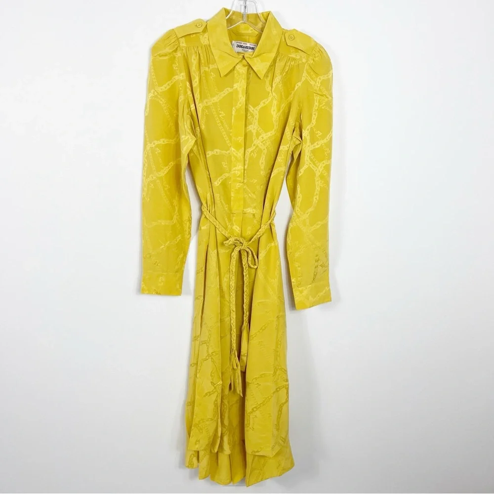 Zadig & Voltaire Rallye Chains Silk Dress Size Medium NWT Buttercup Yellow - Picture 3 of 11